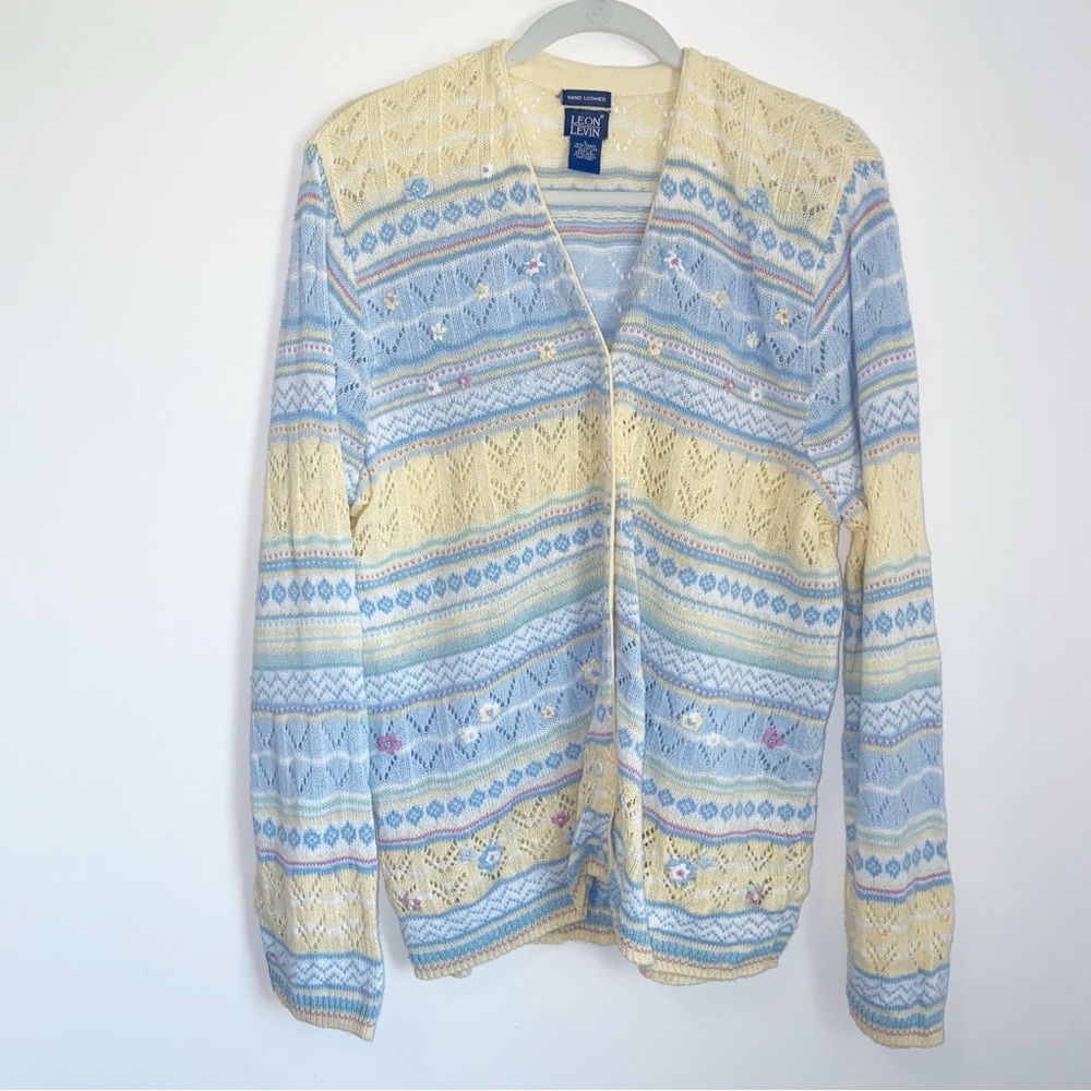 Vintage Leon Levin Pastel Fair Isle Pointelle Cardigan Sweater